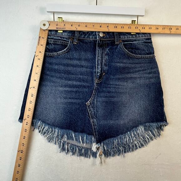 Free People Baily Fringe Denim Mini Skirt Dark Wash Jean Skirt Y2K Vibes 29W - Picture 7 of 11